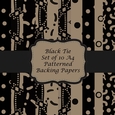 Black Tie Set of 10 A4 Sized Patterned Backing Black and Brown Ritz Themed Scrapbooking Card Making Art Papers