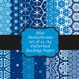 Blue Monochrome Set of 14 A4 Sized Patterned Backing Papers for Card Making, Scrapbooking, in Shades of Blue
