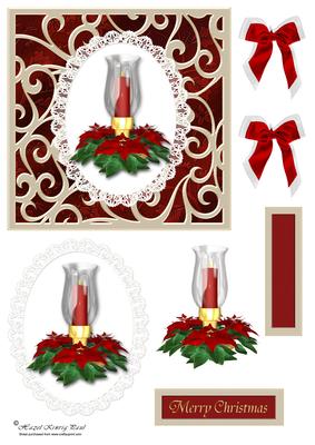Poinsettias & Candle Christmas Card Front