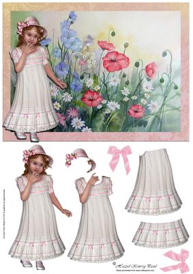 Pretty Meadow Girl Decoupage Card