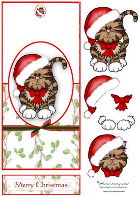 Christmas Kitten Over the Edge Decoupage Card