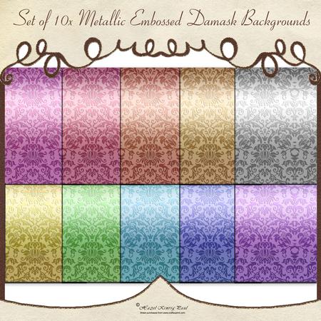 Set of 10x Metallic Embossed Damask Backgrounds