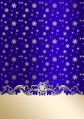Golden Snowflakes Christmas Card Front (blue)