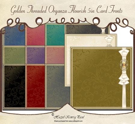 Golden Threaded Organza Flourish 5in Card Fronts