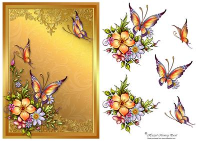 Fiery Butterflies Decoupage Card Front