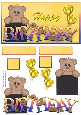 Birthday Bears Dl Card & Topper