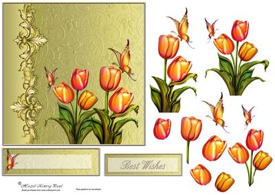 Tulips & Butterflies Decoupage Card Front
