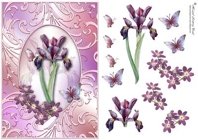 Dawn Iris & Butterflies Decoupage Card Front