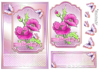 Pink Poppies & Lace Card Front & Topper