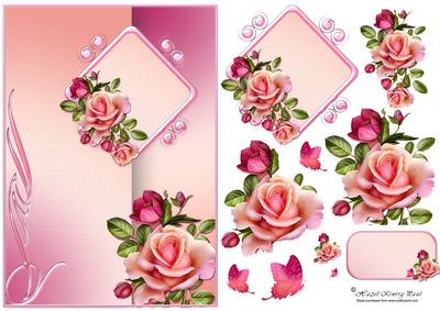 Sunrise Roses & Butterflies Decoupage Card Front/topper