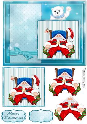 Tired Santa Decoupage Card Front/topper