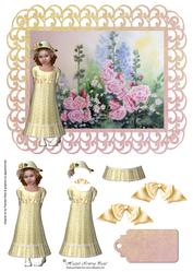 Pretty Girl in Hollyhocks Decoupage Card
