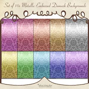 Set of 10x Metallic Embossed Damask Backgrounds