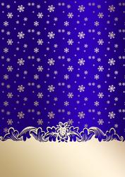 Golden Snowflakes Christmas Card Front (blue)