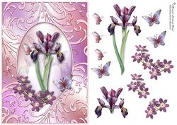 Dawn Iris & Butterflies Decoupage Card Front