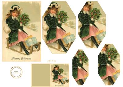 Vintage Girl on Sleigh with Shaped Pyramid