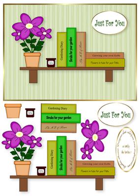 Gardeners Shelf with Books and Flowers