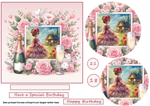 birthday girl pink  with poppies