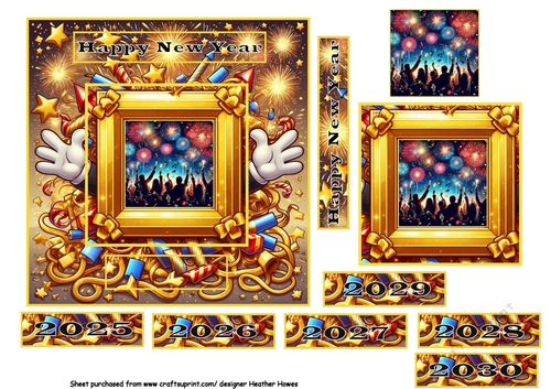 New year fireworks and champagne card 2005-2030