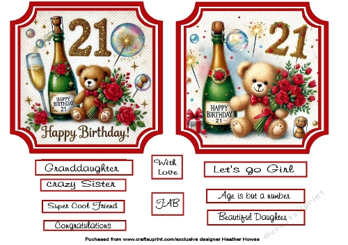 Happy Birthday bear 21 toppers