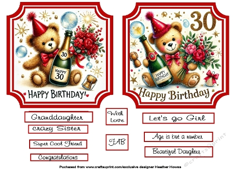 Happy Birthday bear 30 toppers