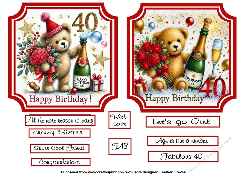Happy Birthday bear 40 toppers