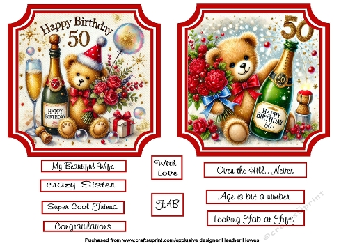 Happy Birthday bear 50 toppers