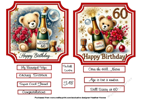 Happy Birthday bear 60 toppers