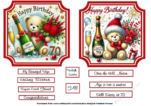 Happy Birthday bear 70 toppers