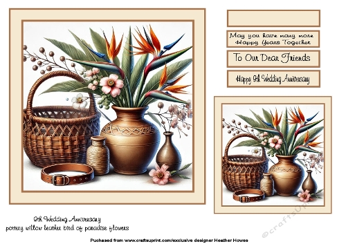 9th Anniversary (pottery leather willow birds of paradise flower)