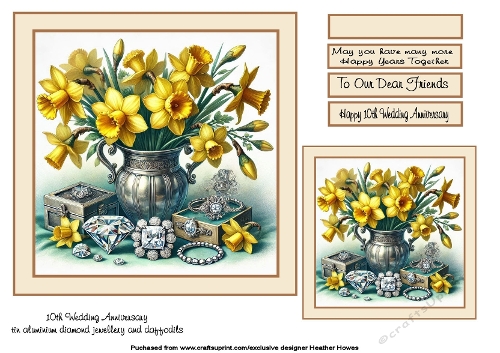 10th Anniversary (tin aluminium ,diamond jewellery daffodils)