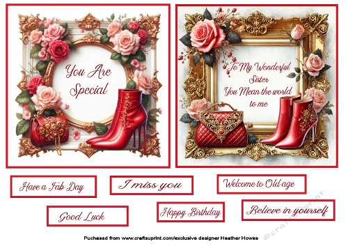 framed boots flowers and bag red