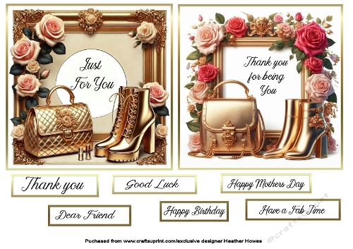 framed boots flowers and bag gold