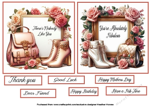 framed boots flowers and bag pink