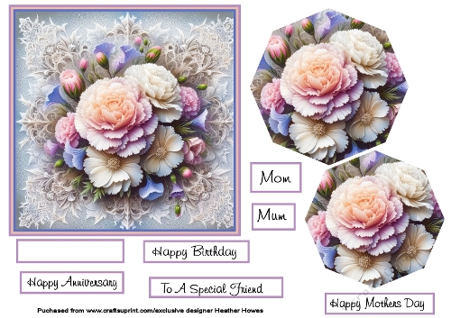 carnations on lace with pyramid toppers 