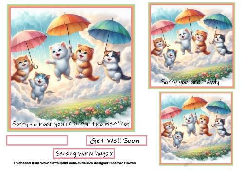 3 sizes under the weather cats with umbrellas
