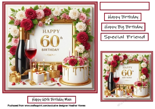 female 60th cake and roses