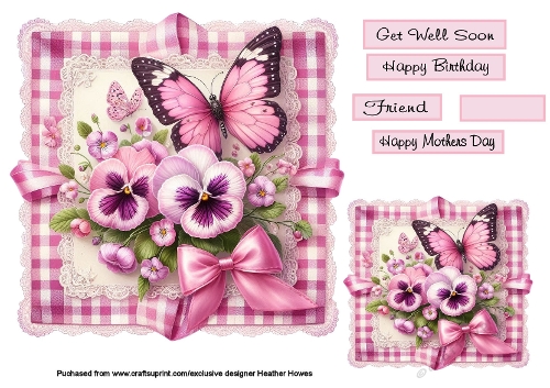 floral pansy and butterfly on lace 2