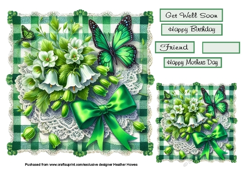 floral  butterfly on lace irish bells green