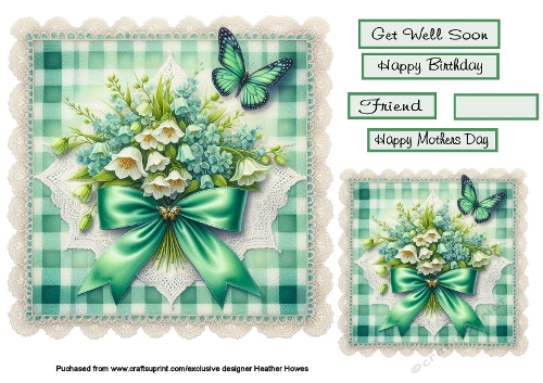 floral  butterfly on lace irish bells green 2