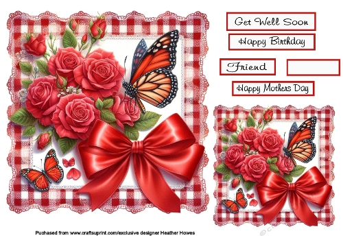 floral  butterfly on lace red roses1