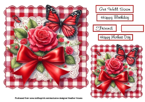 floral  butterfly on lace red roses 2
