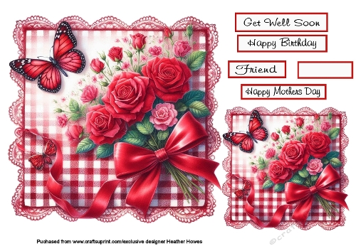 floral  butterfly on lace red roses 3