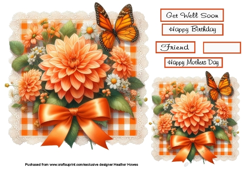 floral  butterfly on lace orange Dahlias