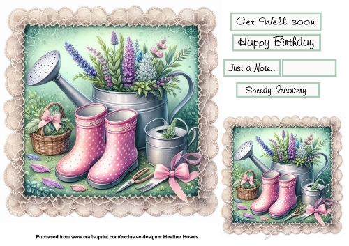 wellies and watering can on lace