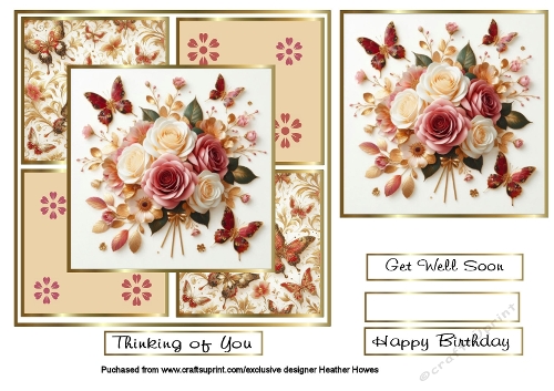gold butterflies and roses
