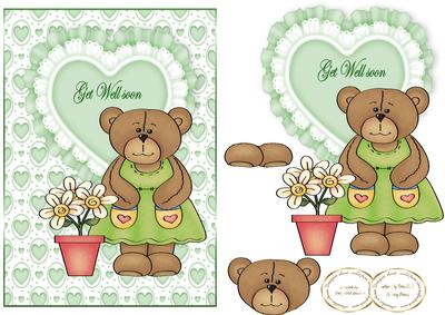 Get Well Hearts and Flower Bear