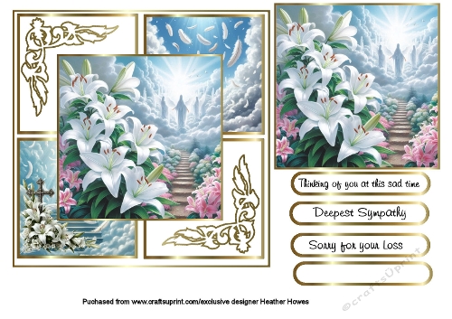lillies and white feather sympathy card