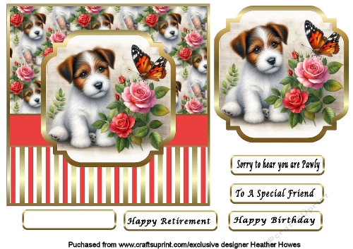 puppy dog jack russell with flowers and butterfly 2