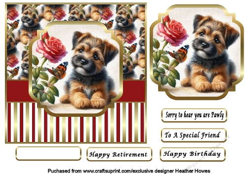 puppy dog border terrier with flowers and butterfly 